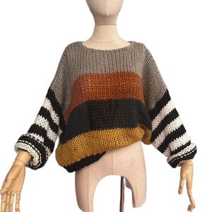 Favlux - cozy pullover sweater - Medium, fall color large stripes - gently used
